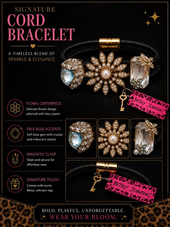 Betsey Johnson Jewelry - Betsey Johnson New With Tags (NWT) Floral Crystal Magnetic Cord Bracelet
